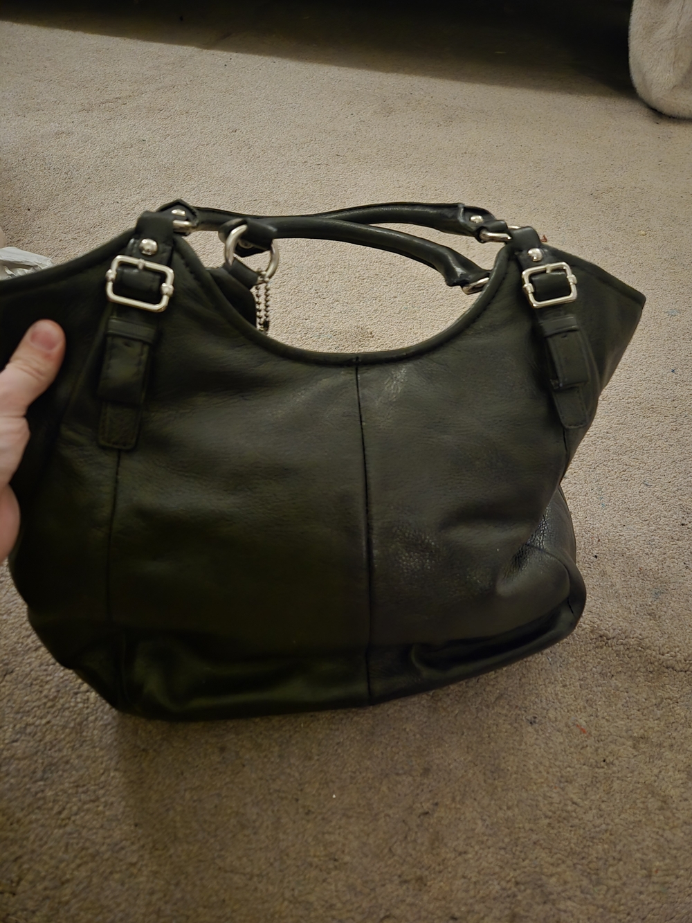 COACH Black Leather Hobo Tote with Signature Plaque - Picture 3 of 7